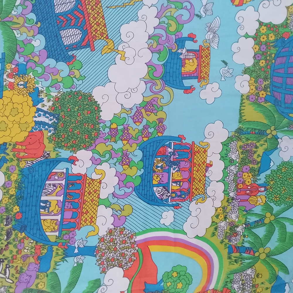 Vintage 1960-70  Noah's Ark Themed Sears FULL Flat Sheet - Picture 8 of 11